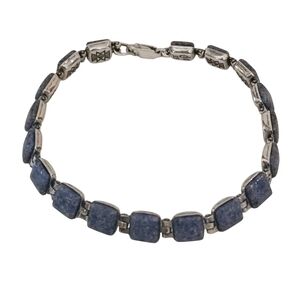 VINTAGE CAROLYN POLLACK Reversable Sterling & Denim Lapis Bracelet 7 1/2" Long